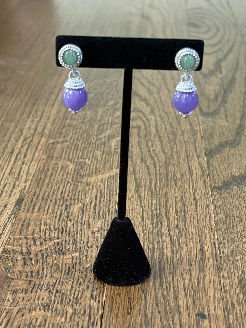 Judith Ripka 925 silver  Purple Drop Earrings with Green Jadeite